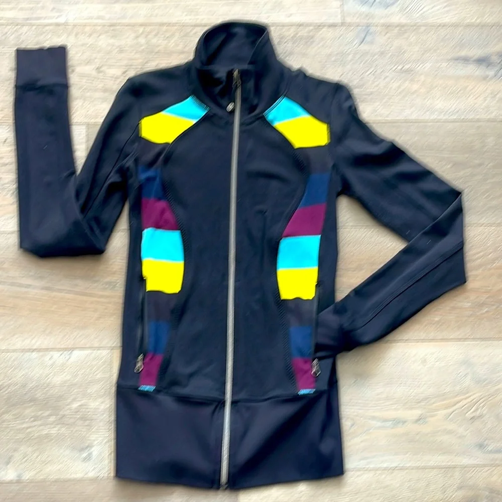Lululemon Nice Asana Align Jacket Black/Pow Stripe Split Pea- Size 6 - Picture 2 of 12
